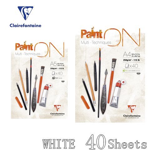 ミックスメディアペーパー PaintON【ペイントオン】ホワイト 40枚綴